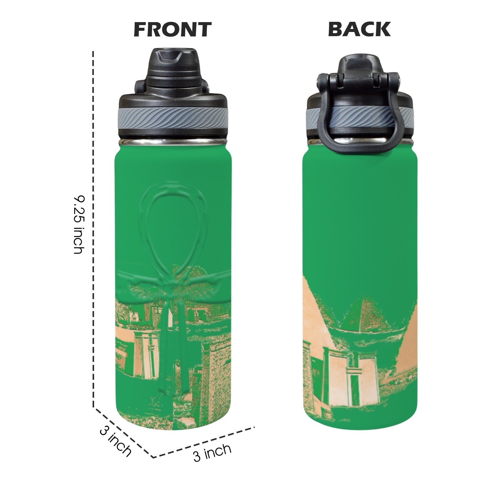 Nubia (Green) Insulated Water Bottle with Dual - Use Lid (18oz) - Conscious Apparel Store