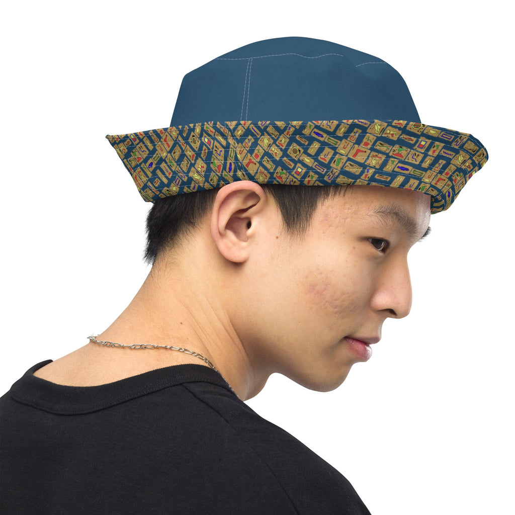 Nubia Hieroglyphics (Blue) Reversible bucket hat - Conscious Apparel Store