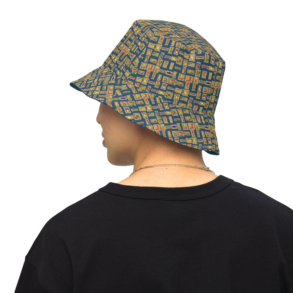 Nubia Hieroglyphics (Blue) Reversible bucket hat - Conscious Apparel Store