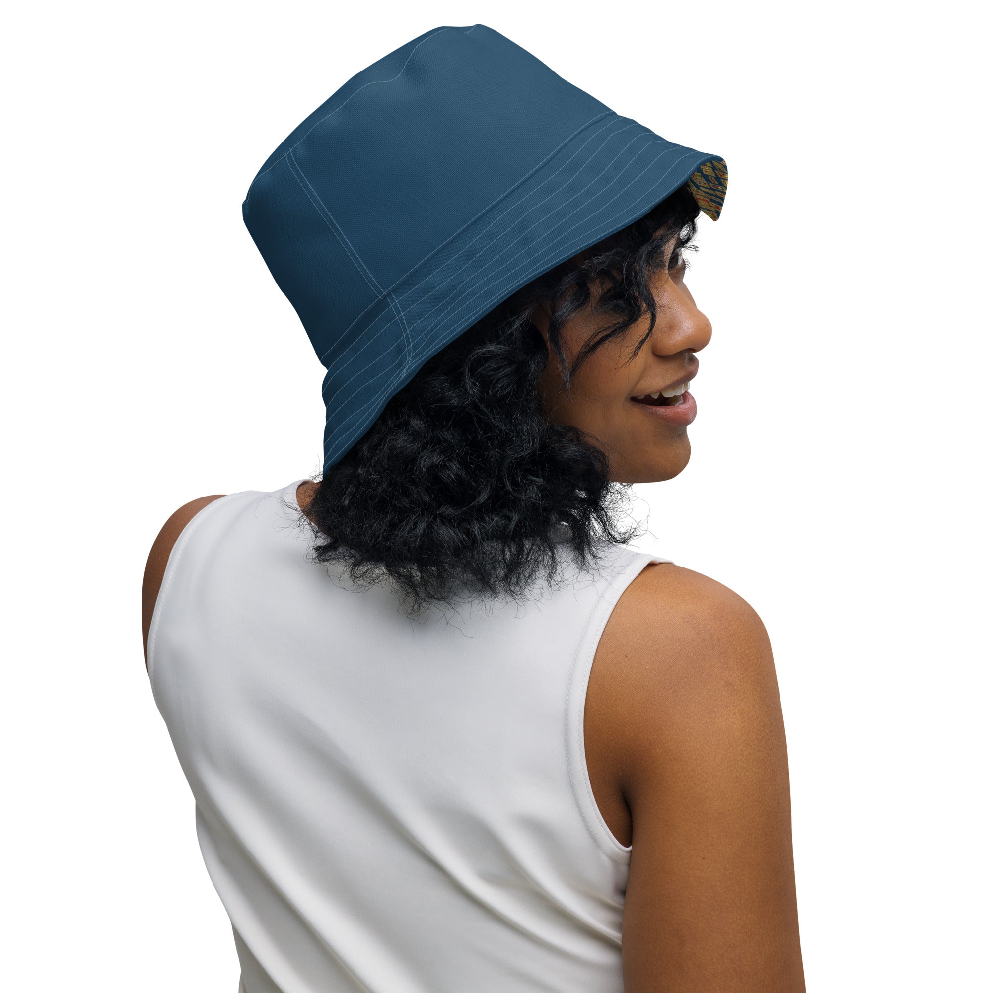 Nubia Hieroglyphics (Blue) Reversible bucket hat - Conscious Apparel Store