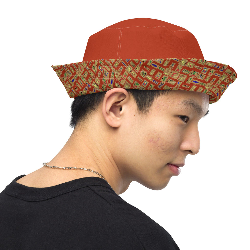 Nubia Hieroglyphics (Red-Rust) Reversible bucket hat - Conscious Apparel Store