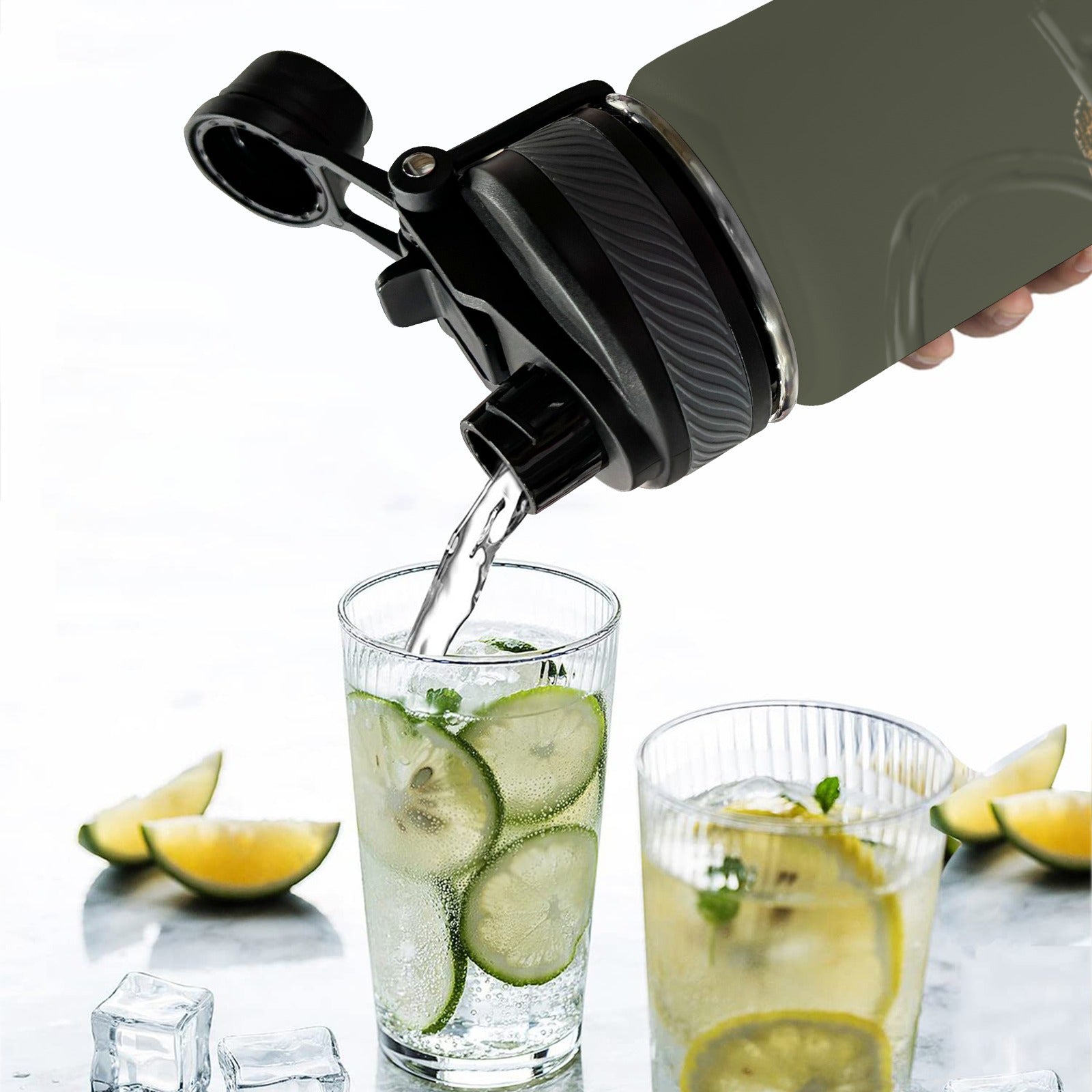 Nubia (Olive) Insulated Water Bottle with Dual - Use Lid (18oz) - Conscious Apparel Store