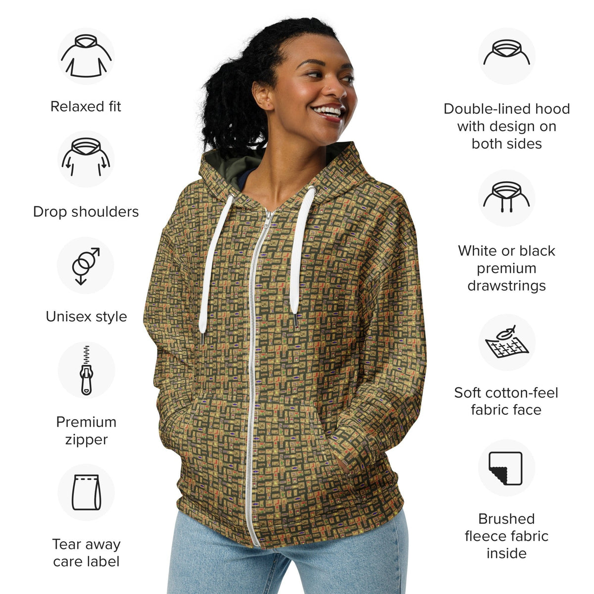 Nubia (Olive) Unisex zip hoodie (6Colors Available) - Conscious Apparel Store