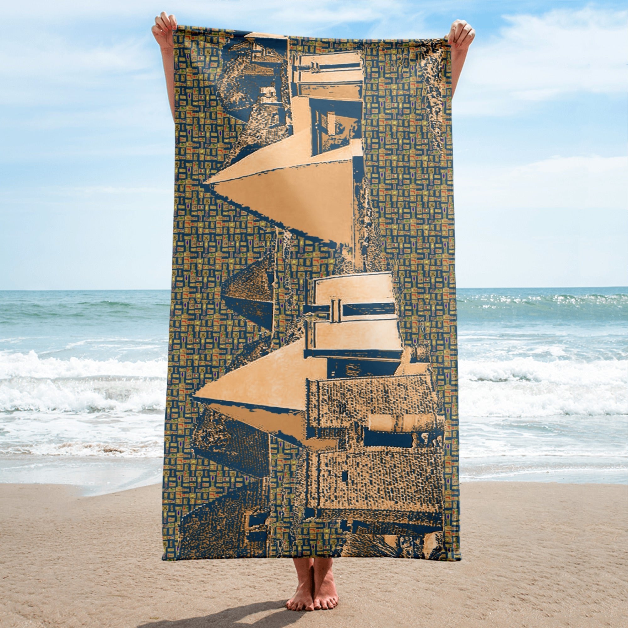 Nubia Pyramids (Blue) Beach Towel (6 Colors Available) - Conscious Apparel Store