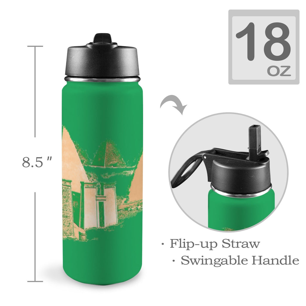 Nubia Pyramids (Green) Insulated Thermos with Straw Lid (18oz) (6 Colors Available) - Conscious Apparel Store