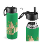 Nubia Pyramids (Green) Insulated Thermos with Straw Lid (18oz) (6 Colors Available) - Conscious Apparel Store
