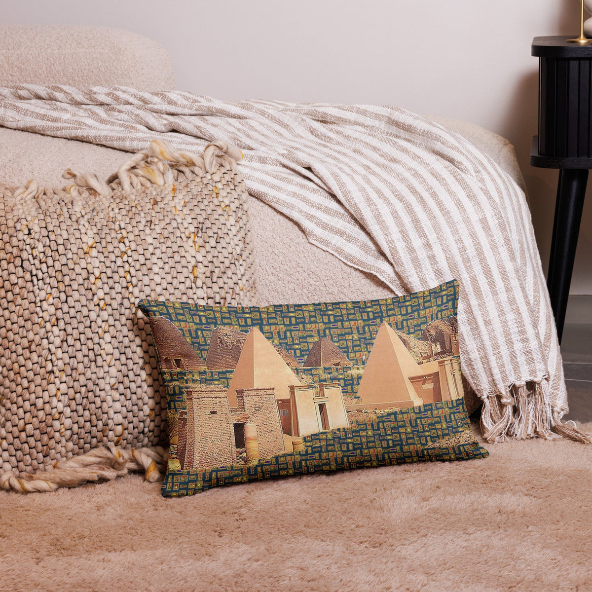 Nubia Pyramids Premium Throw Pillow (Blue) (6 Colors Available) - Conscious Apparel Store