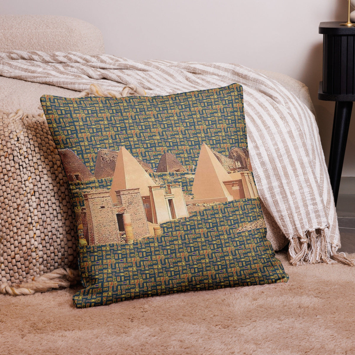 Nubia Pyramids Premium Throw Pillow (Blue) (6 Colors Available) - Conscious Apparel Store