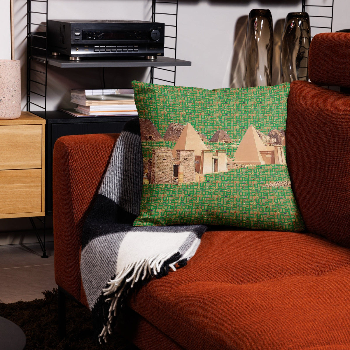 Nubia Pyramids Premium Throw Pillow (Green) (6 Colors Available) - Conscious Apparel Store