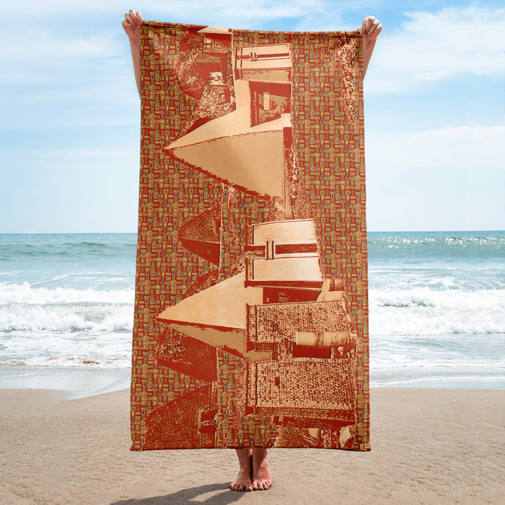 Nubia Pyramids (Red - Rust) Beach Towel (6 Colors Available) - Conscious Apparel Store