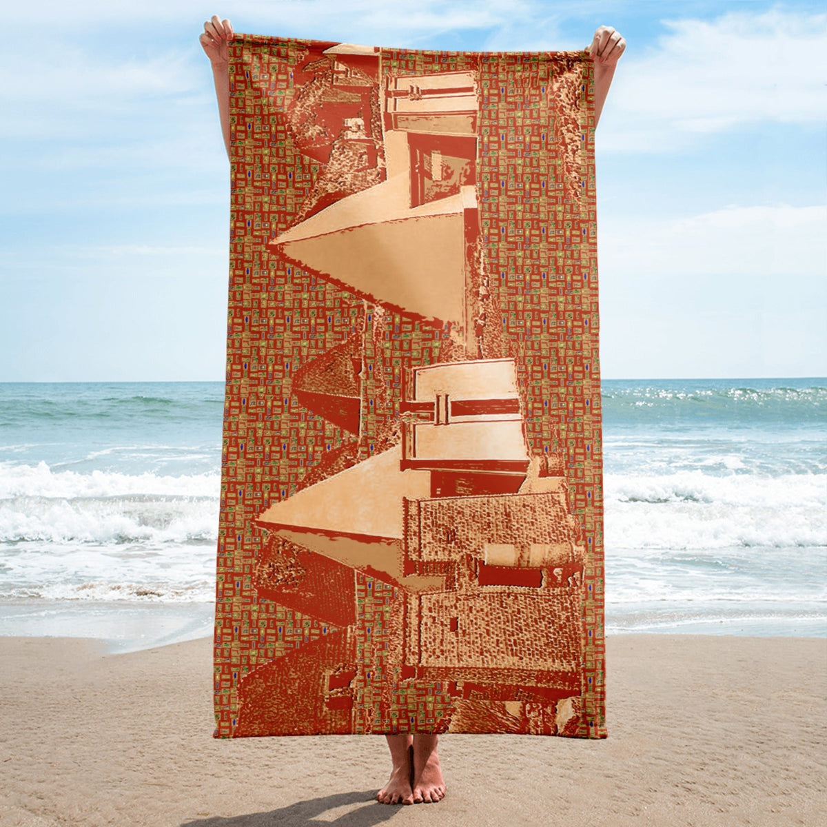 Nubia Pyramids (Red-Rust) Beach Towel (6 Colors Available) - Conscious Apparel Store