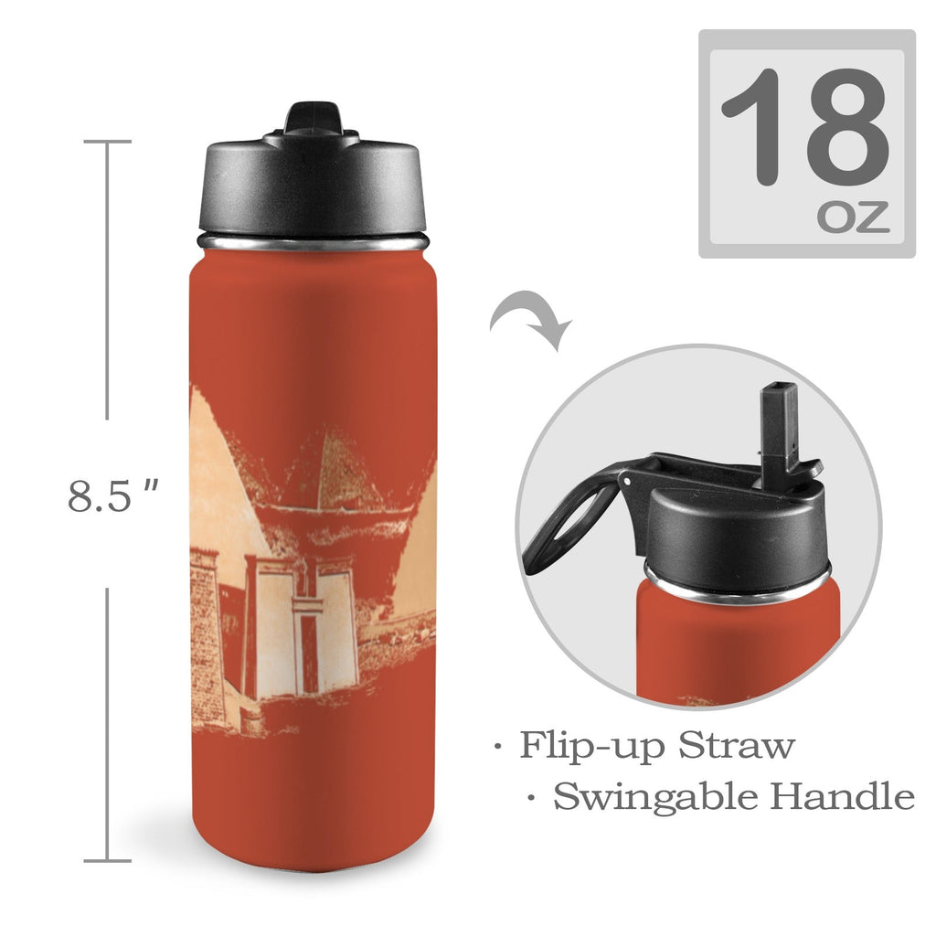 Nubia Pyramids (Red-Rust) Insulated Thermos with Straw Lid (18oz) (6 Colors Available) - Conscious Apparel Store