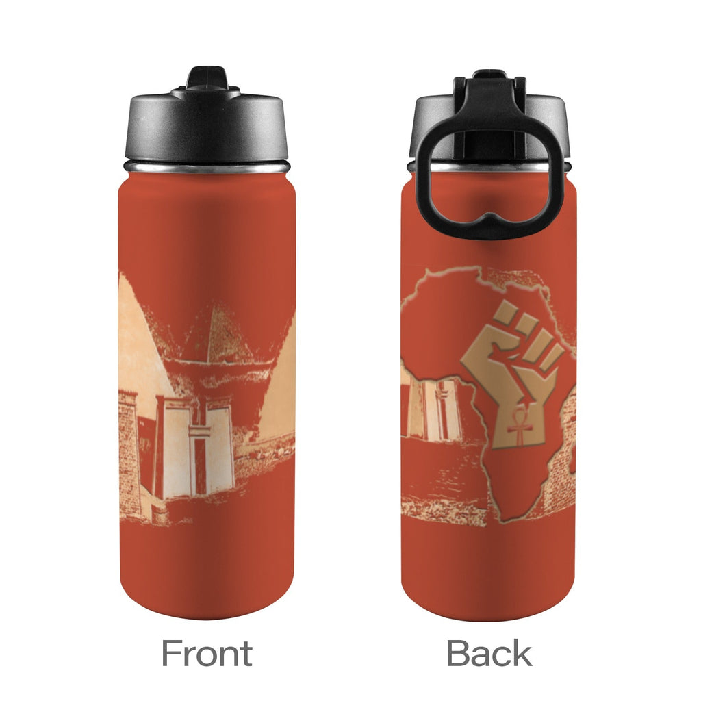Nubia Pyramids (Red-Rust) Insulated Thermos with Straw Lid (18oz) (6 Colors Available) - Conscious Apparel Store