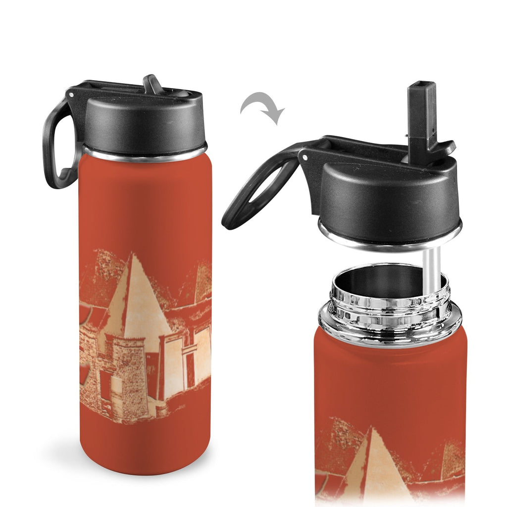 Nubia Pyramids (Red-Rust) Insulated Thermos with Straw Lid (18oz) (6 Colors Available) - Conscious Apparel Store