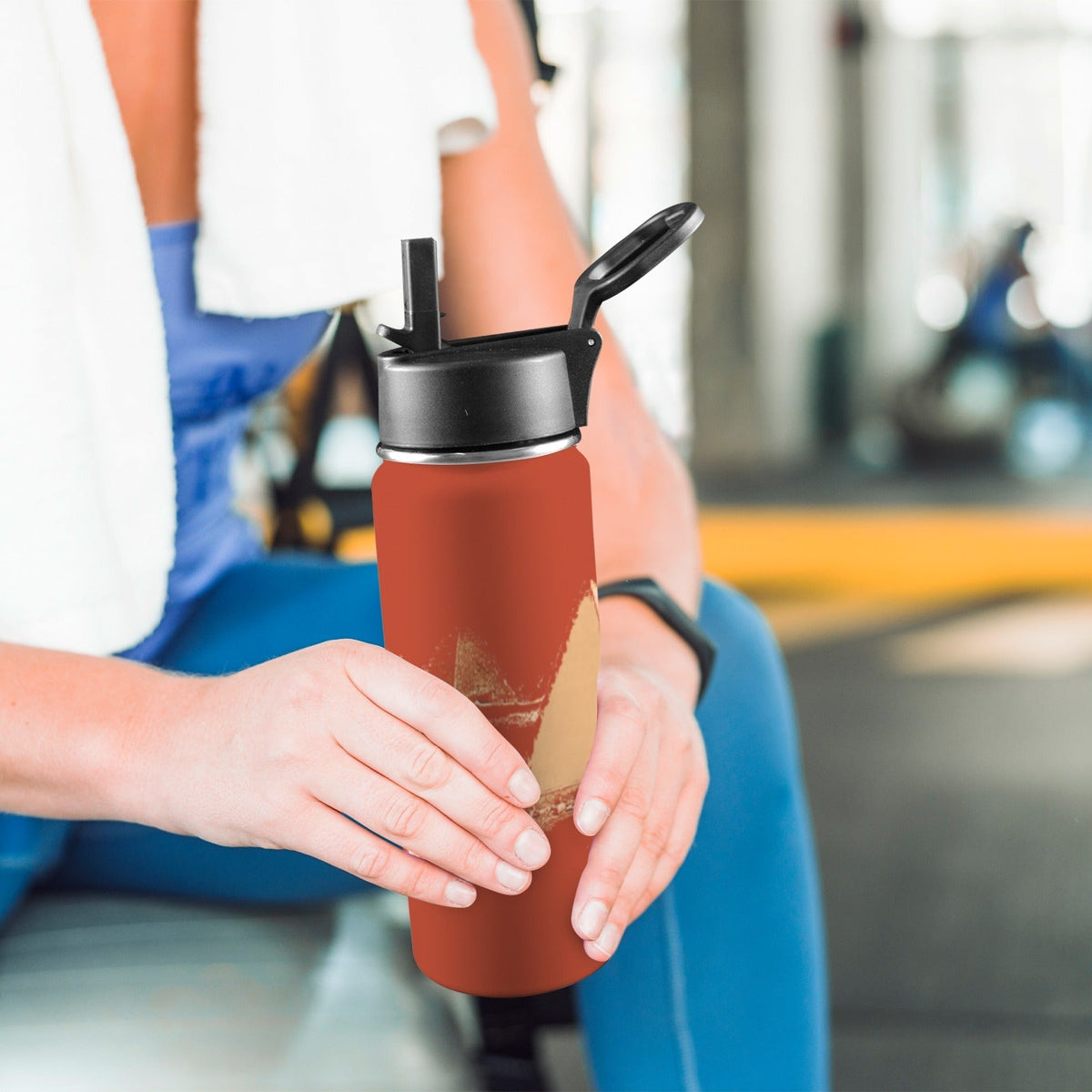Nubia Pyramids (Red-Rust) Insulated Thermos with Straw Lid (18oz) (6 Colors Available) - Conscious Apparel Store
