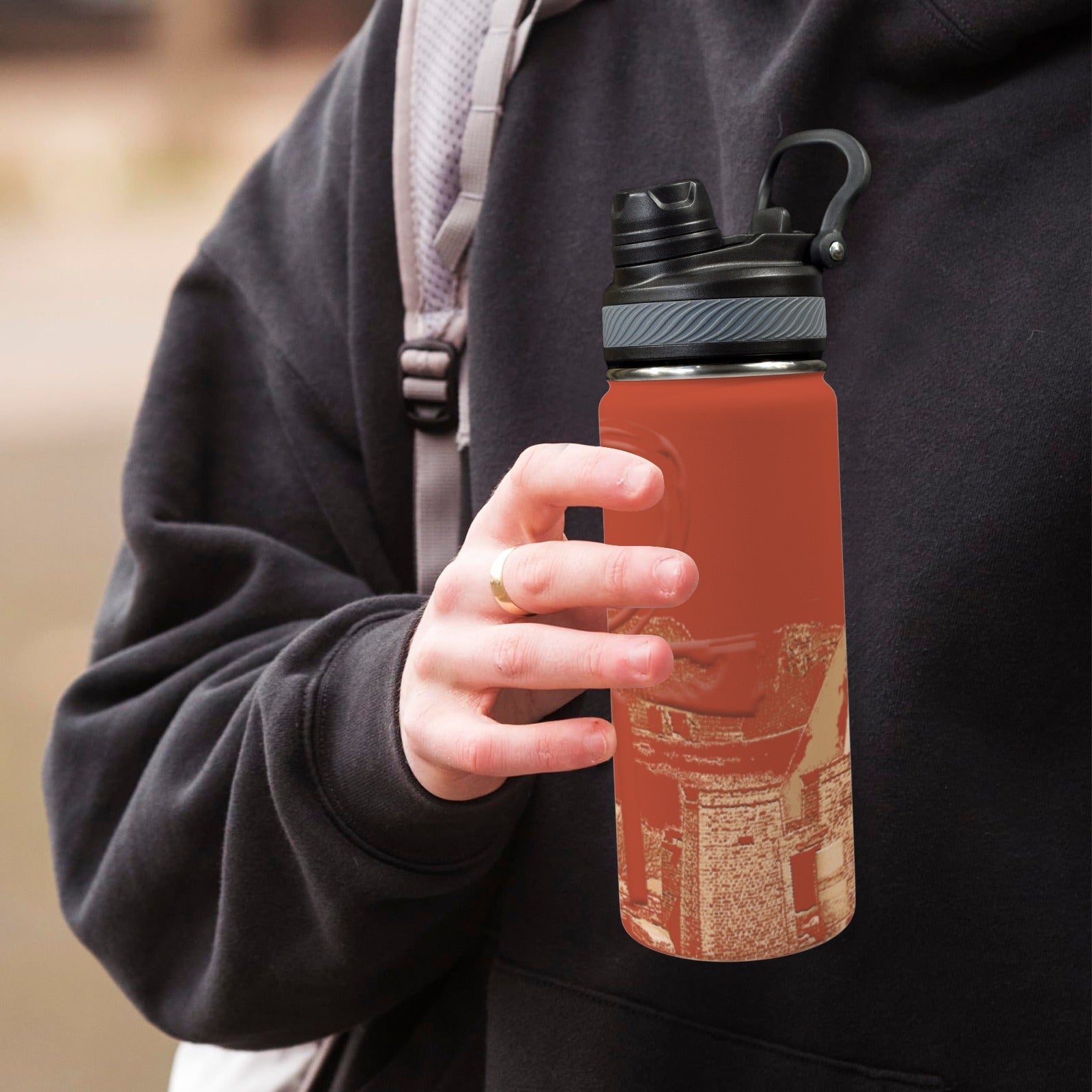 Nubia (Red - Rust) Insulated Water Bottle with Dual - Use Lid (18oz) - Conscious Apparel Store