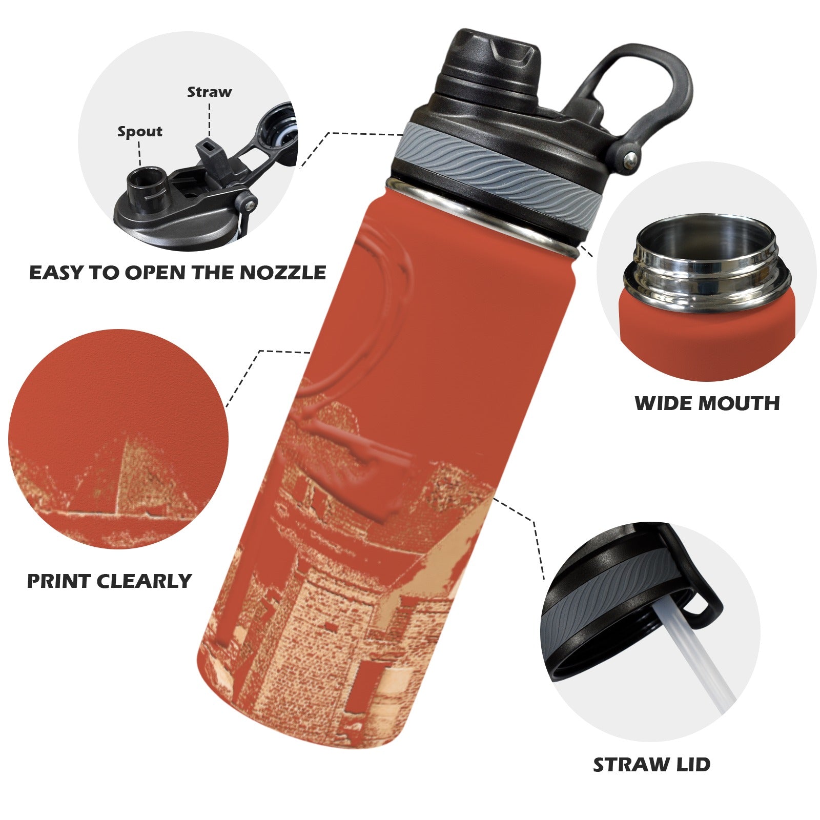 Nubia (Red - Rust) Insulated Water Bottle with Dual - Use Lid (18oz) - Conscious Apparel Store
