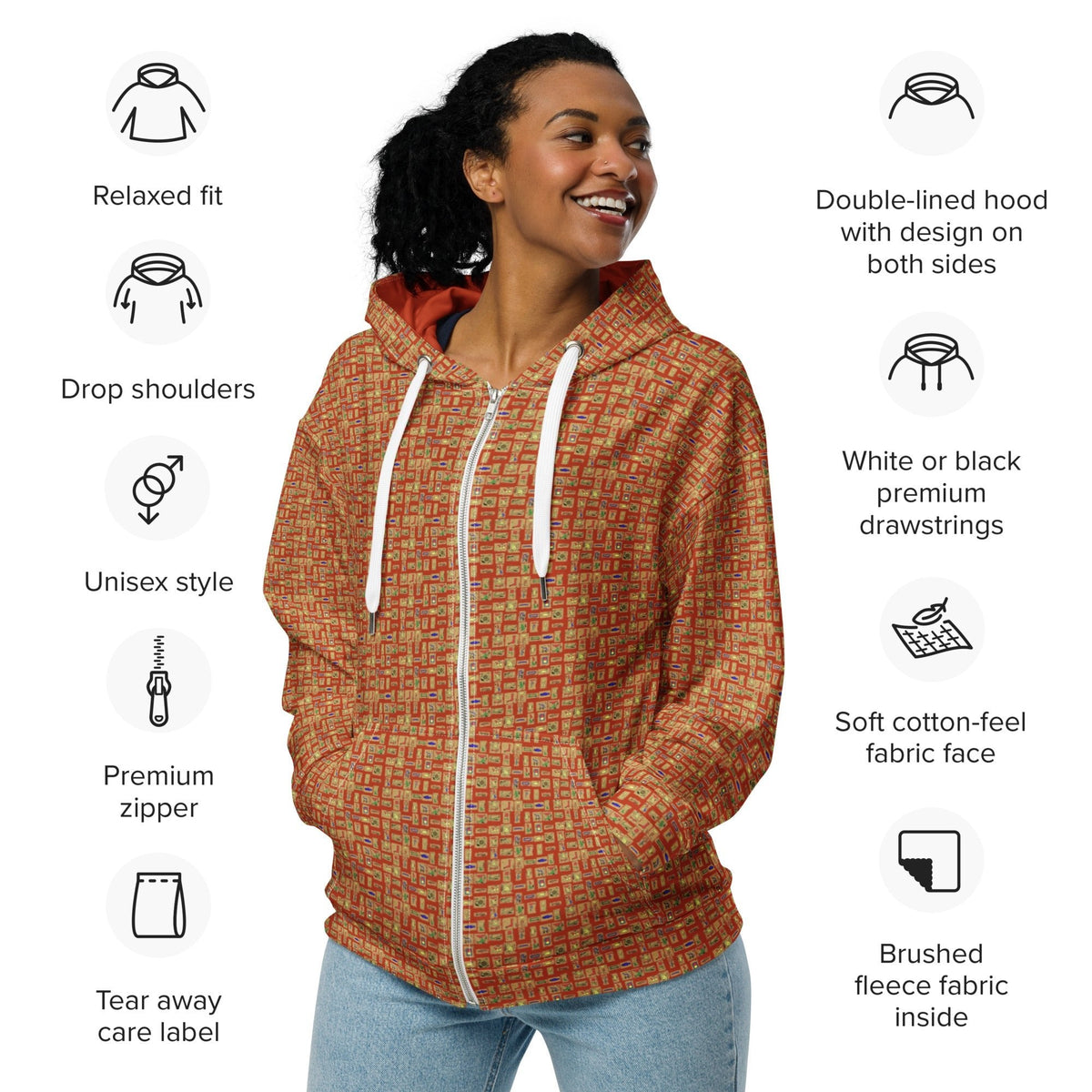 Nubia (Red-Rust) Unisex zip hoodie (6Colors Available) - Conscious Apparel Store