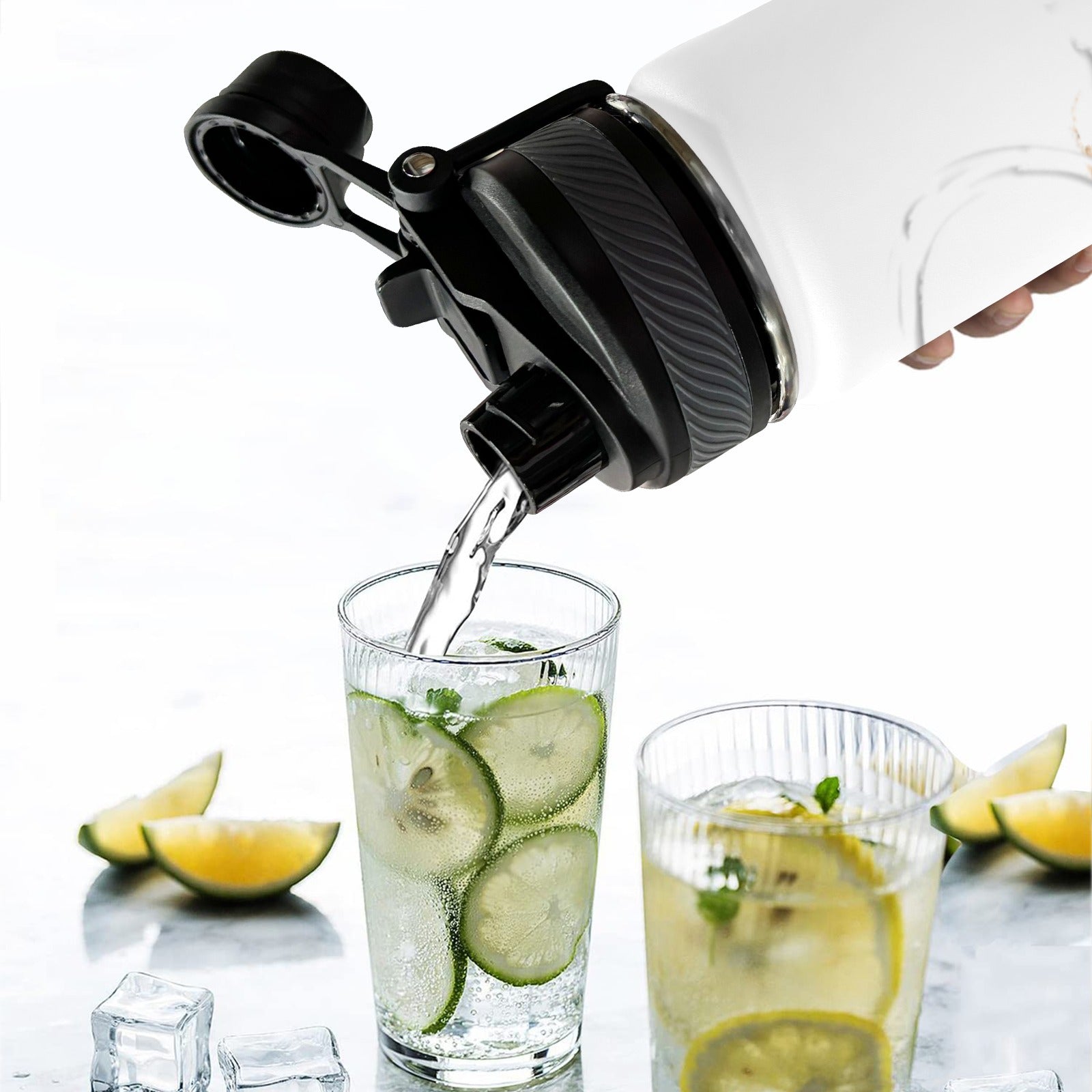 Nubia (White) Insulated Water Bottle with Dual - Use Lid (18oz) - Conscious Apparel Store