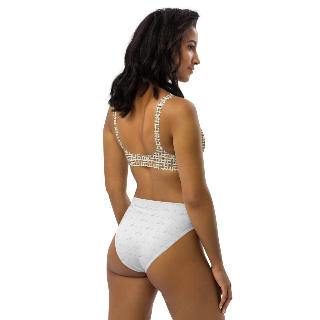 Nubian Ankh Cross high-waisted bikini (White)(6 Colors Available) - Conscious Apparel Store