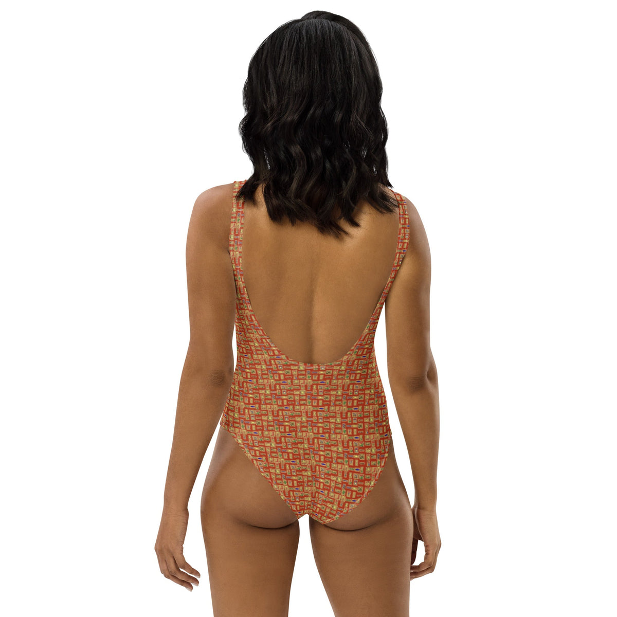 Nubian Ankh Cross (Red-Rust) One-Piece Swimsuit (6 Colors Available) - Conscious Apparel Store