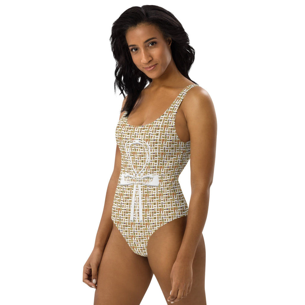 Nubian Ankh Cross (White) One-Piece Swimsuit (6 Colors Available) - Conscious Apparel Store