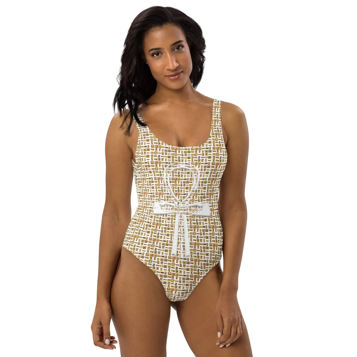 Nubian Ankh Cross (White) One-Piece Swimsuit (6 Colors Available) - Conscious Apparel Store