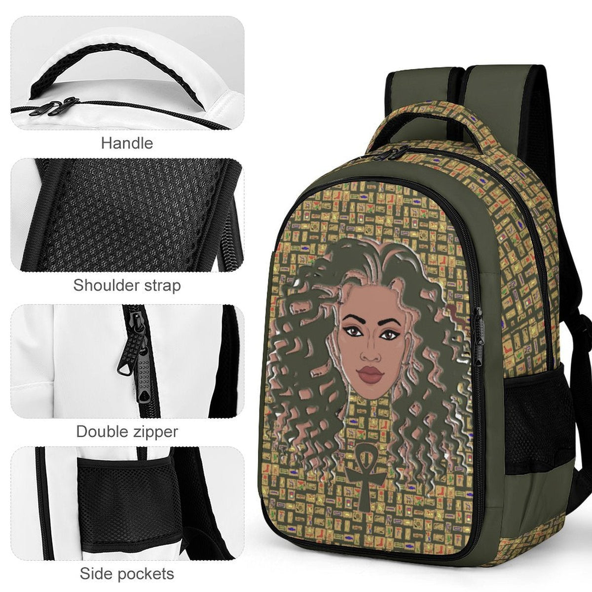 Nubian Girl Casual Backpack (Olive) (6Colors Available) - Conscious Apparel Store