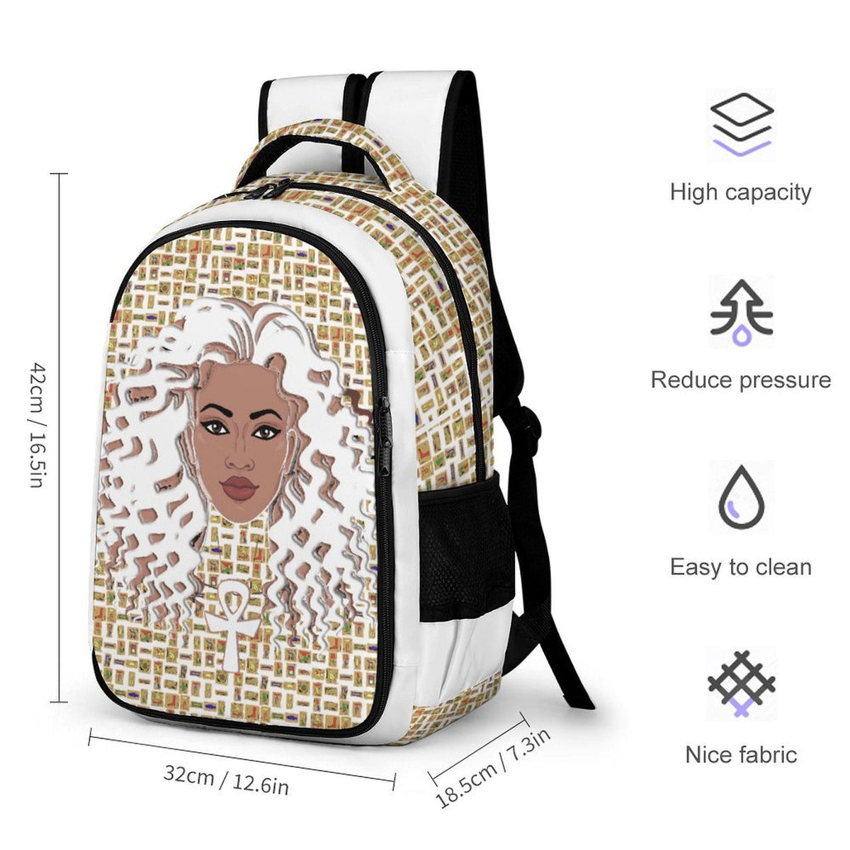 Nubian Girl Casual Backpack (White) (6Colors Available) - Conscious Apparel Store