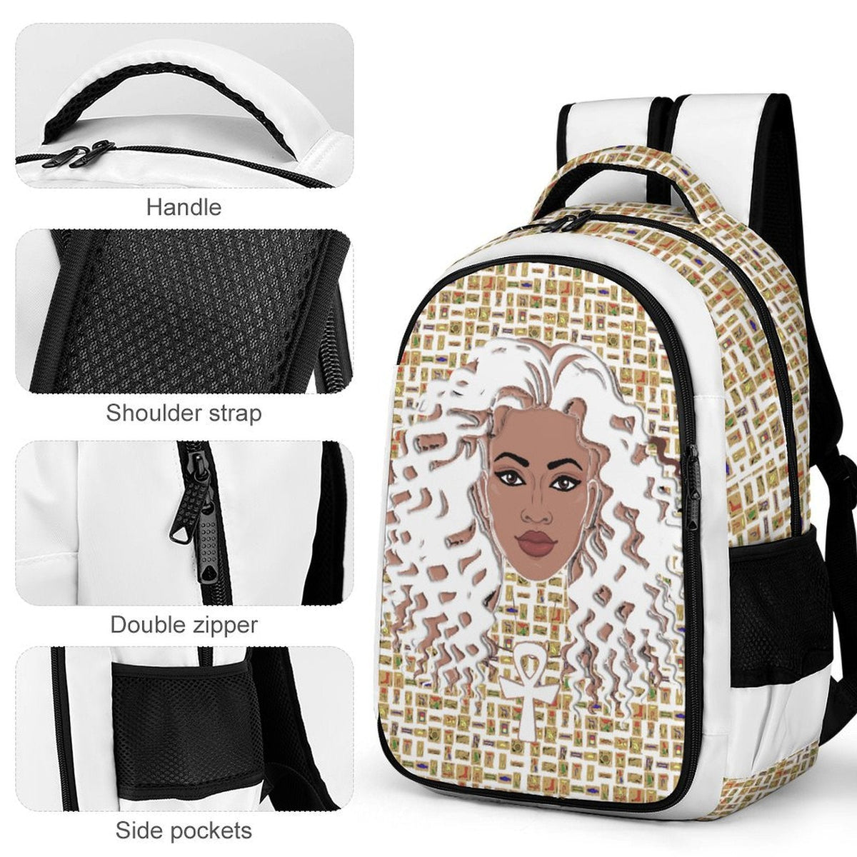 Nubian Girl Casual Backpack (White) (6Colors Available) - Conscious Apparel Store