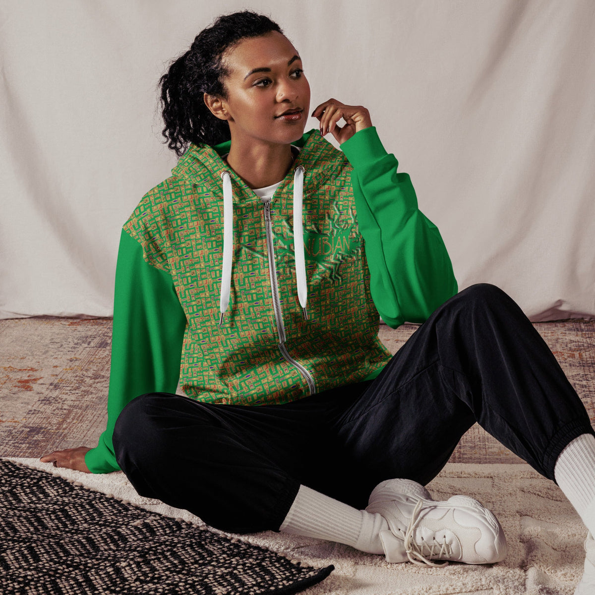 Nubian Girl (Green) Unisex zip hoodie (6 Colors Available) - Conscious Apparel Store