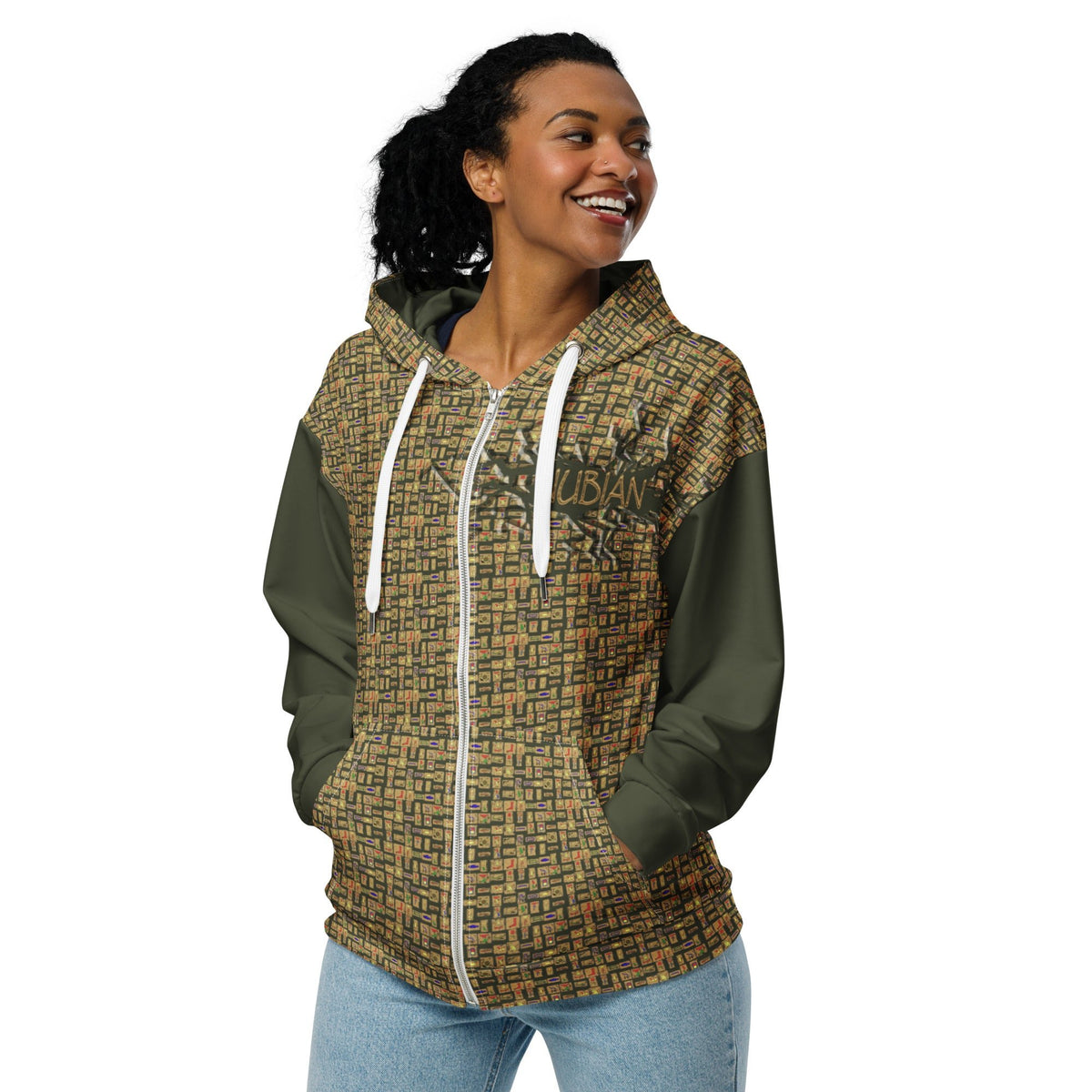 Nubian Girl (Olive) Unisex zip hoodie (6 Colors Available) - Conscious Apparel Store