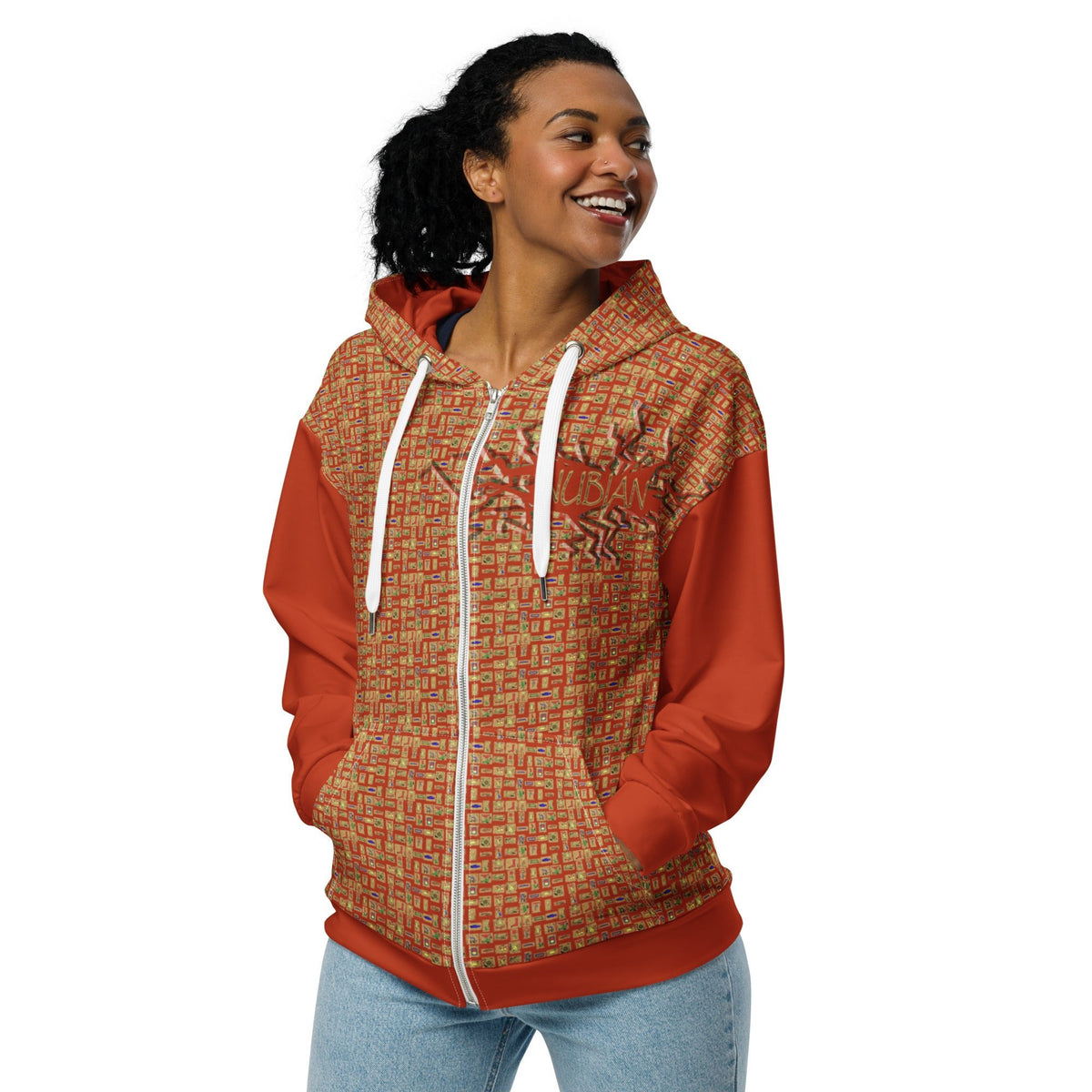 Nubian Girl (Red-Rust) Unisex zip hoodie (6 Colors Available) - Conscious Apparel Store