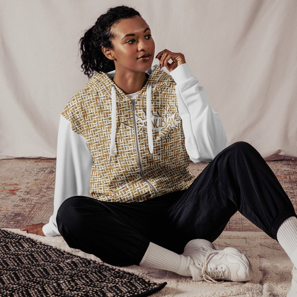 Nubian Girl (White) Unisex zip hoodie (6 Colors Available) - Conscious Apparel Store