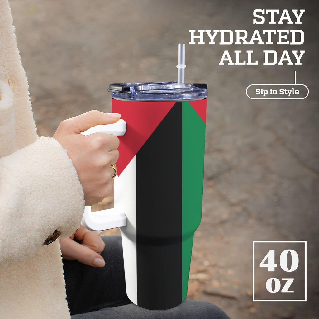 Palestine Flag 40oz Tumbler with White Handle - Conscious Apparel Store