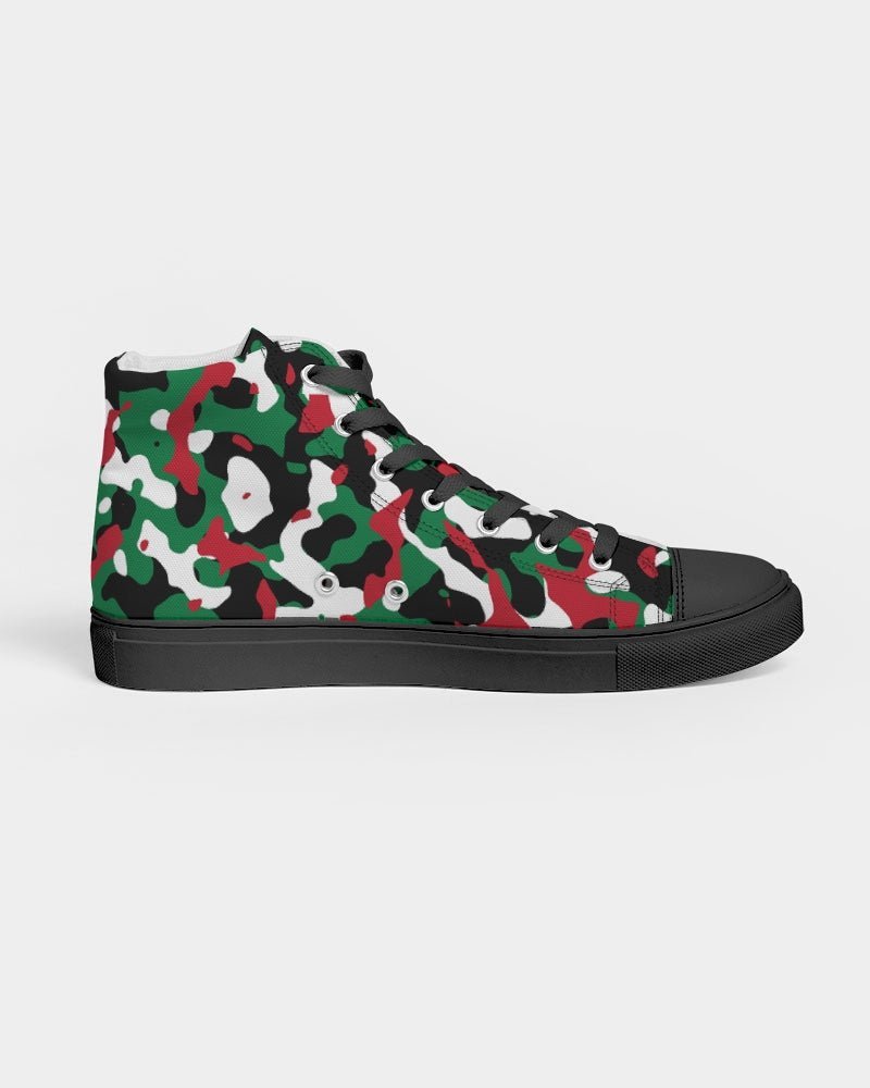 Palestine Flag Camo Men's Hightop Canvas Shoe - Black - Conscious Apparel Store