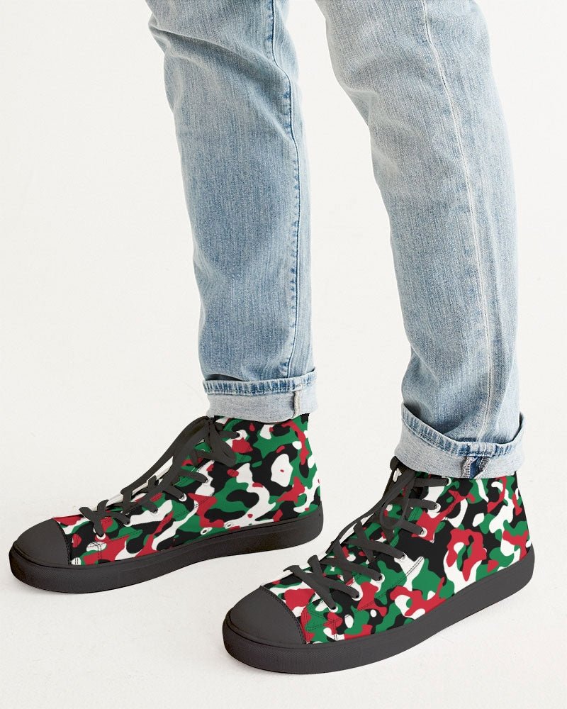 Palestine Flag Camo Men's Hightop Canvas Shoe - Black - Conscious Apparel Store