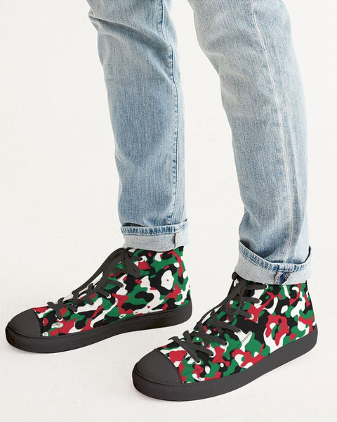 Palestine Flag Camo Men's Hightop Canvas Shoe - Black - Conscious Apparel Store