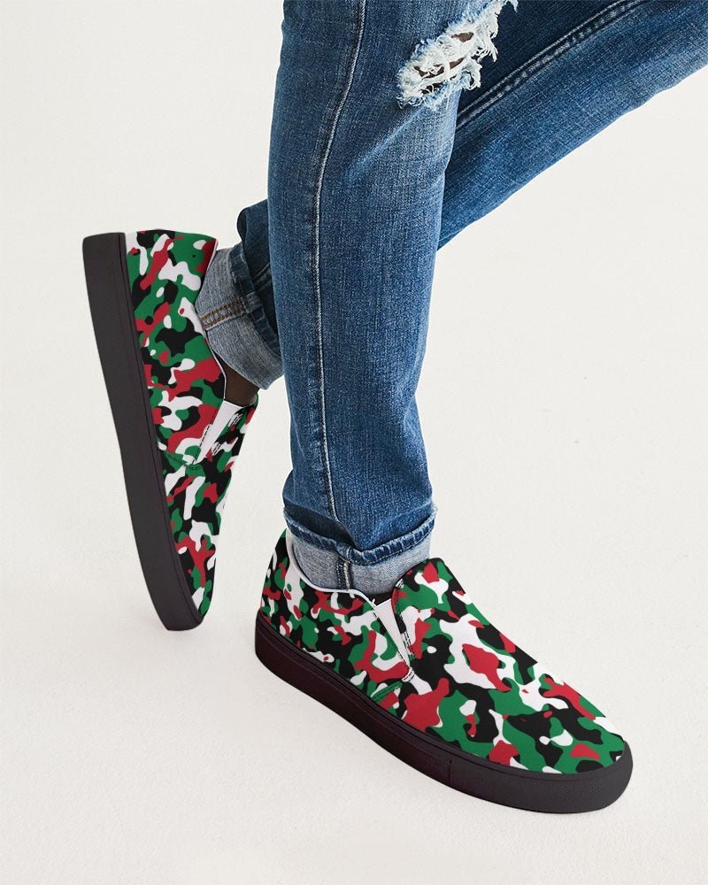 Palestine Flag Camo Men's Slip-On Canvas Shoe - Black - Conscious Apparel Store