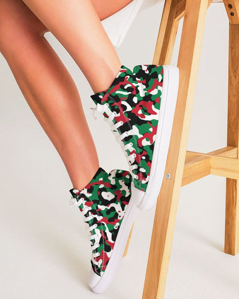 Palestine Flag Camo Women's Hightop Canvas Shoe - Conscious Apparel Store