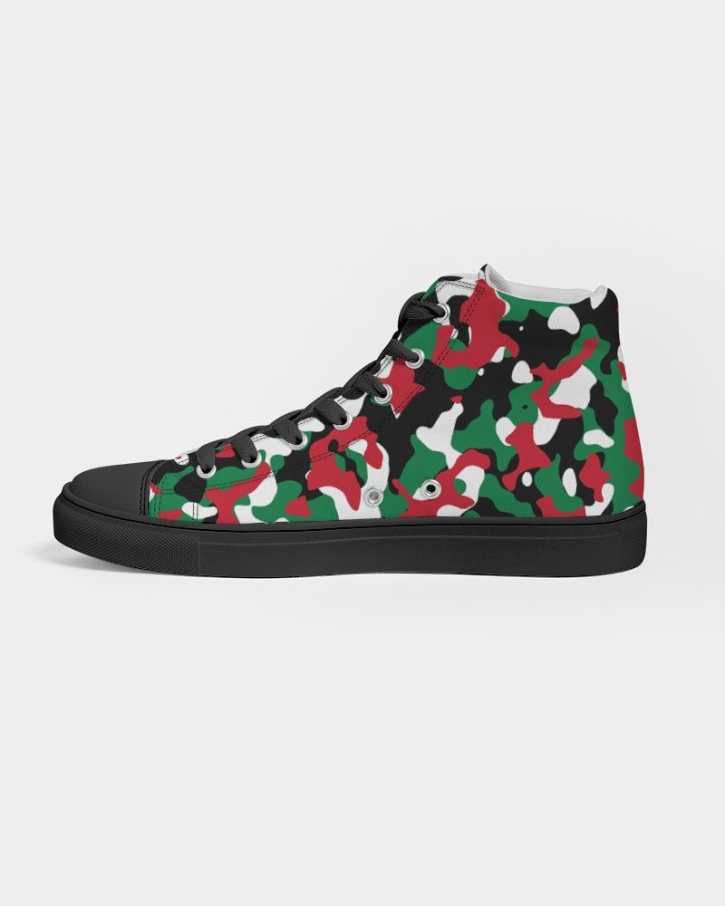 Palestine Flag Camo Women's Hightop Canvas Shoe - Black - Conscious Apparel Store