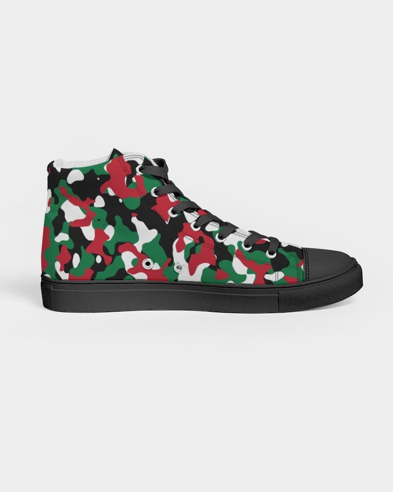 Palestine Flag Camo Women's Hightop Canvas Shoe - Black - Conscious Apparel Store