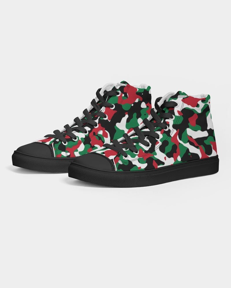 Palestine Flag Camo Women's Hightop Canvas Shoe - Black - Conscious Apparel Store