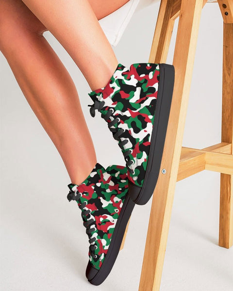 Palestine Flag Camo Women's Hightop Canvas Shoe  - Black - Conscious Apparel Store