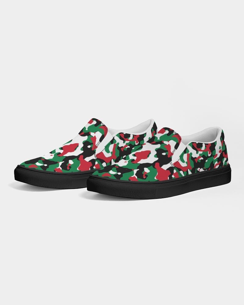 Palestine Flag Camo Women's Slip-On Canvas Shoe - Black - Conscious Apparel Store