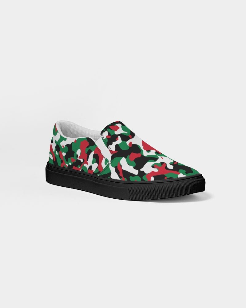 Palestine Flag Camo Women's Slip-On Canvas Shoe - Black - Conscious Apparel Store