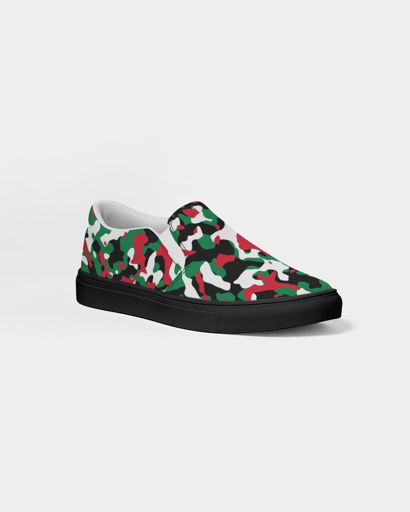 Palestine Flag Camo Women's Slip - On Canvas Shoe - Black - Conscious Apparel Store