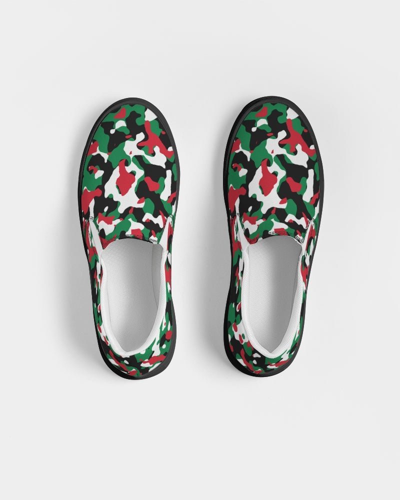 Palestine Flag Camo Women's Slip-On Canvas Shoe - Black - Conscious Apparel Store
