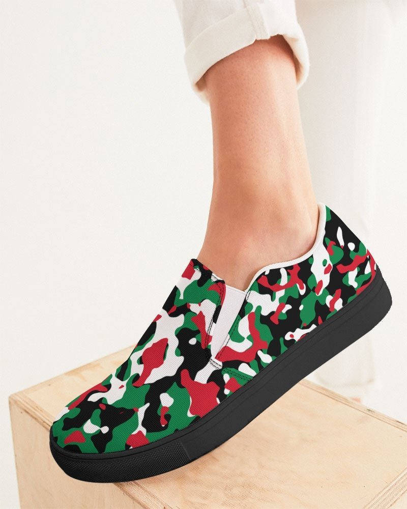 Palestine Flag Camo Women's Slip-On Canvas Shoe - Black - Conscious Apparel Store