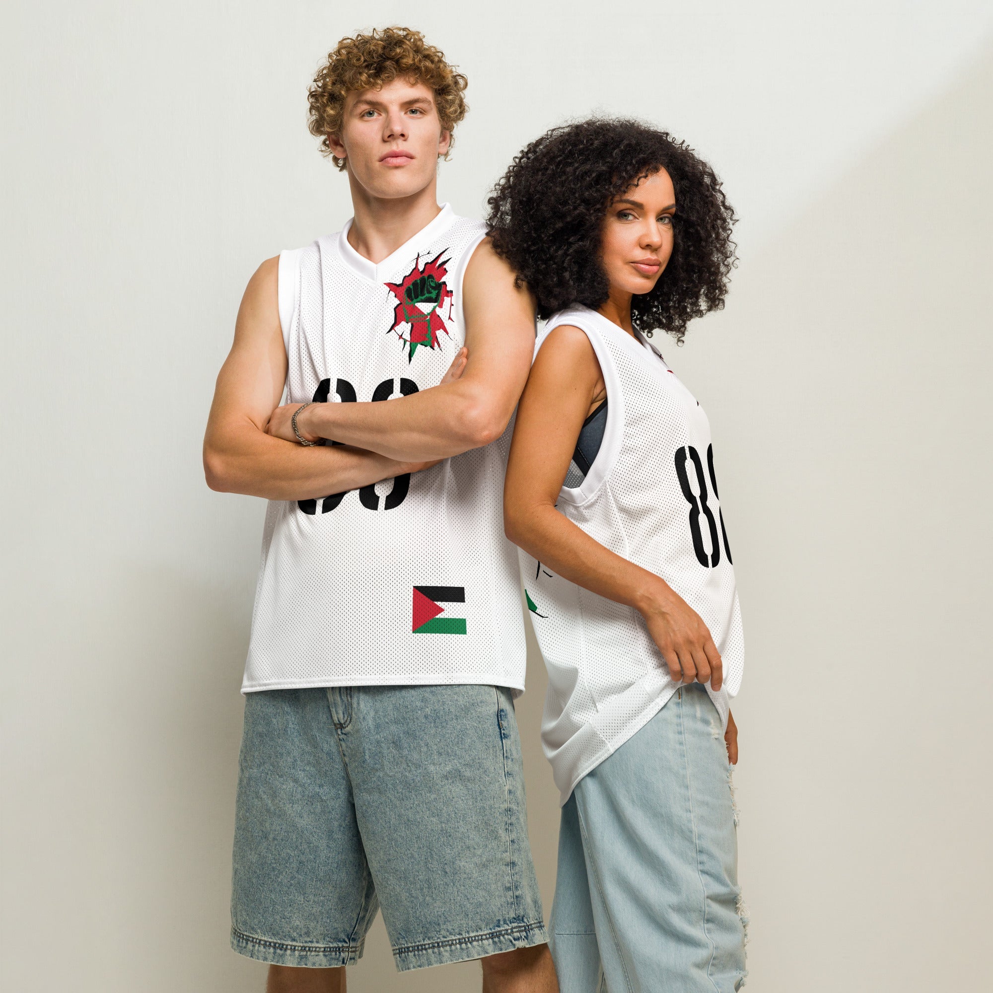 Palestine Flag (White) Premium Sport Jersey Tank Top - Conscious Apparel Store